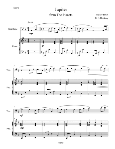 Jupiter (from The Planets) for Trombone Solo with Piano Accompaniment