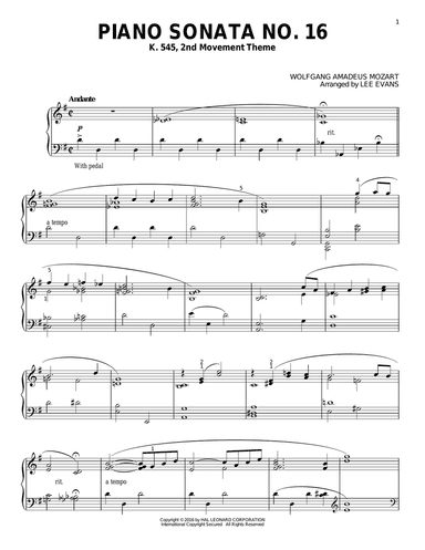 Piano Sonata In C Major, K.545, 2nd Movement