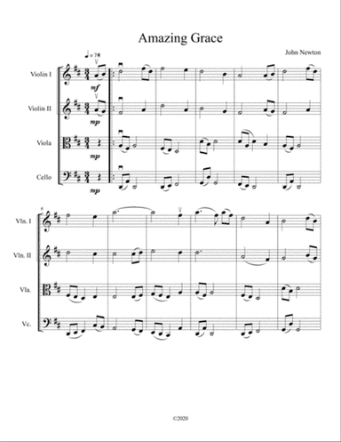 Amazing Grace for string quartet