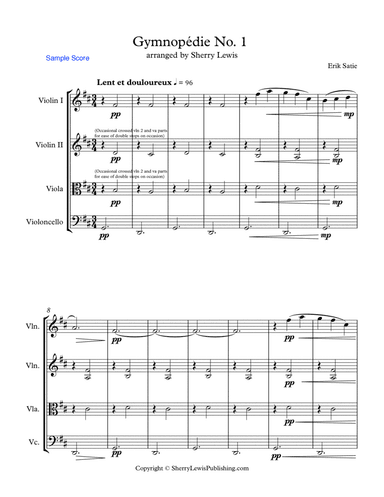 GYMNOPÉDIE NO.1 String Quartet, Intermediate Level for 2 violins, viola and cello