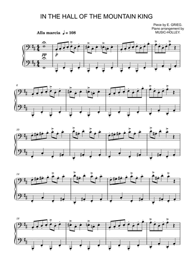 Grieg - In the hall of the mountain king (easy piano)