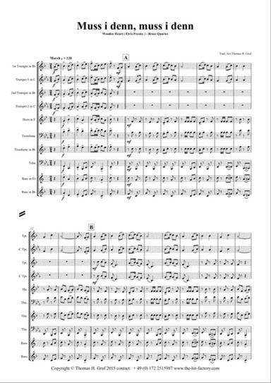 Muss i denn, muss i denn, zum Städele hinaus - Wooden Heart (Elvis Presley) - Brass Quartet - Arrang