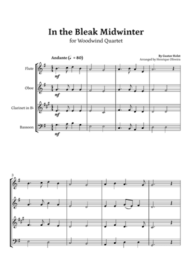 In the Bleak Midwinter (Woodwind Quartet) - Beginner Level