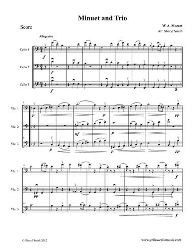 Mozart Minuet and Trio arranged for three intermediate cellos (cello trio)