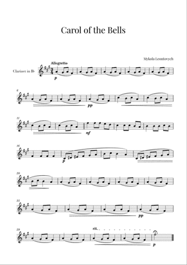 Carol of The Bells for Clarinet