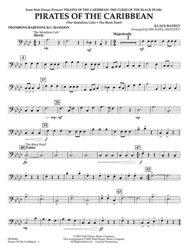 Pirates of the Caribbean (arr. Michael Sweeney) - Trombone/Baritone B.C./Bassoon