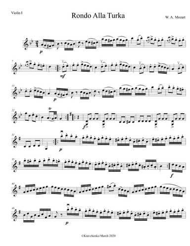 Wolfgang Amadeus Mozart - Rondo Alla Turca (Turkish March) for violin and viola duo (parts)