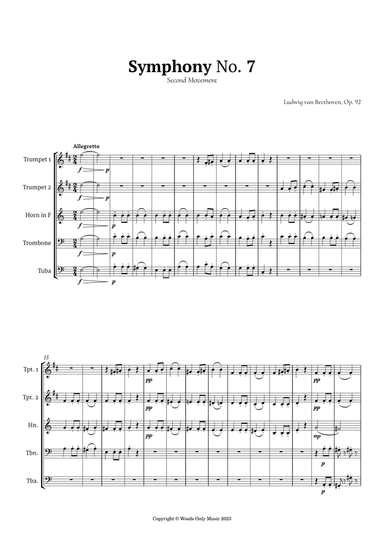 Symphony No. 7 by Beethoven for Brass Quintet