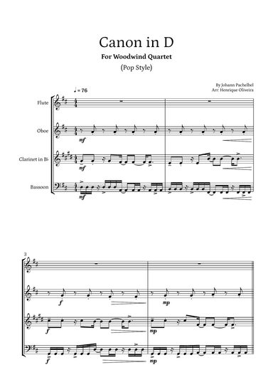 Canon in D (Pop Style) - For Woodwind Quartet