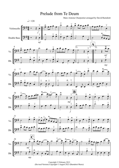 Prelude from Te Deum for Cello and Bass Duet