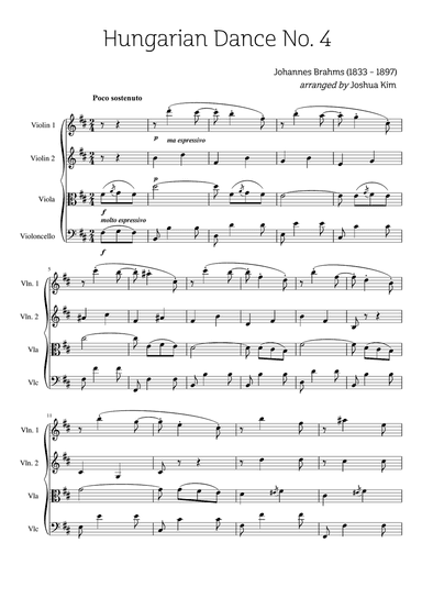 Hungarian Dance No. 4 for String Quartet