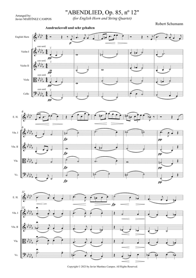 Abendlied Op. 85, nº 12 (English Horn & string quartet) - Score Only