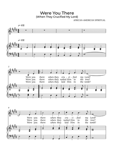 Were You There - for piano and soprano in E major