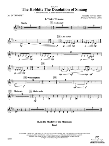 Suite from The Hobbit: The Desolation of Smaug: 3rd B-flat Trumpet