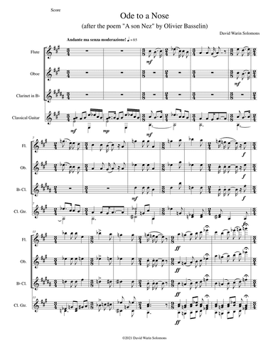 Ode to a Nose for flute, oboe, clarinet and guitar