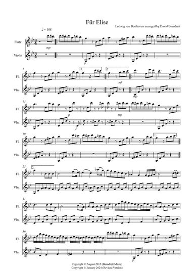 Fur Elise for Flute and Violin Duet