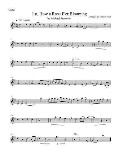 Lo, How a Rose E'er Blooming for Violin and Cello Duet