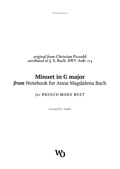 Minuet in G major by Bach for French Horn Duet