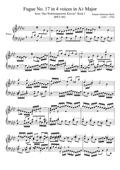 Fugue No. 17 BWV 862 in Ab Major