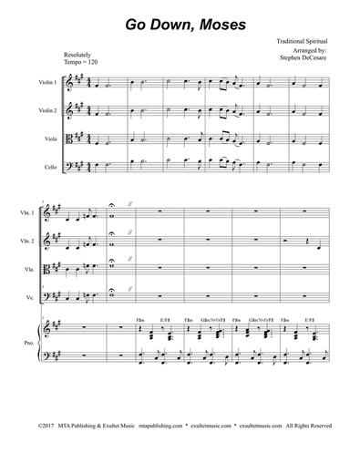Go Down, Moses (for String Quartet and Piano)