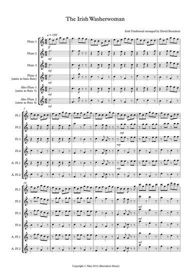 The Irish Washerwoman for Flute Quartet