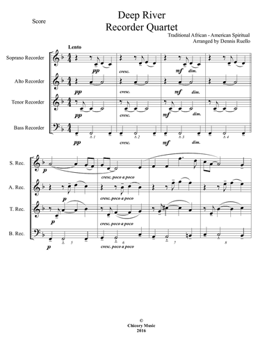 Deep River - Recorder Quartet (SATB) - Intermediate