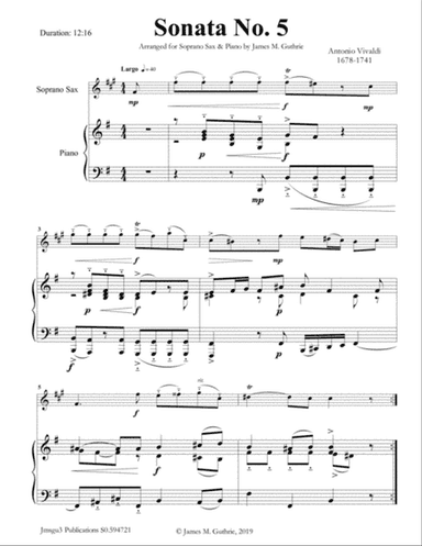 Vivaldi: Sonata No. 5 for Soprano Sax & Piano