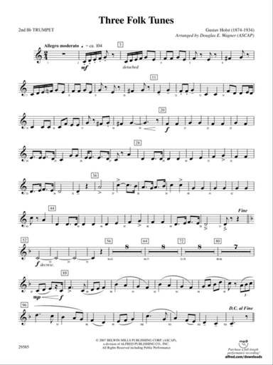 Three Folk Tunes: 2nd B-flat Trumpet