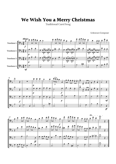 We Wish you a Merry Christmas for Trombone Quartet
