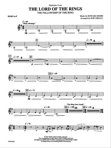 The Lord of the Rings: The Fellowship of the Ring: 1st F Horn