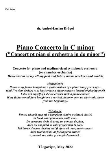 Piano Concerto in C minor ("Concert pt pian si orchestra in do minor") - full score&parts (272 pag)