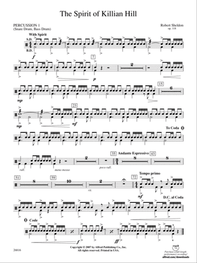 The Spirit of Killian Hill: 1st Percussion