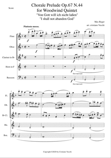Chorale Prelude Op.67 N.44 for Woodwind Quintet