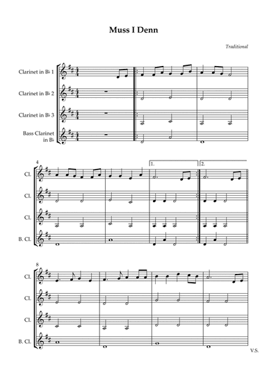 Clarinet Quartet - Muss I Denn (Easy)