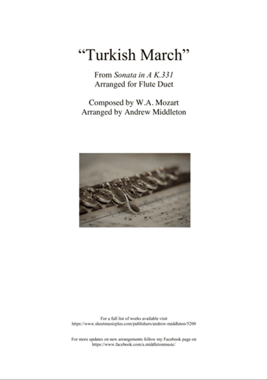 Turkish March arranged for Flute Duet