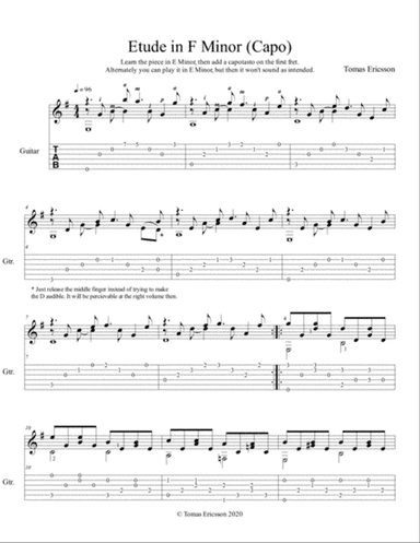 Etude in F Minor (Capo) with Tablature