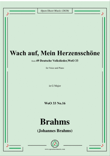 Brahms-Wach auf,Mein Herzensschöne,WoO 33 No.16,in G Major,for Voice&Piano