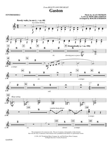 Gaston (from Beauty and The Beast) (arr. Roger Emerson) - Synth 2