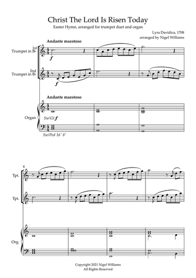 Christ The Lord Is Risen Today, for Trumpet Duet and Organ