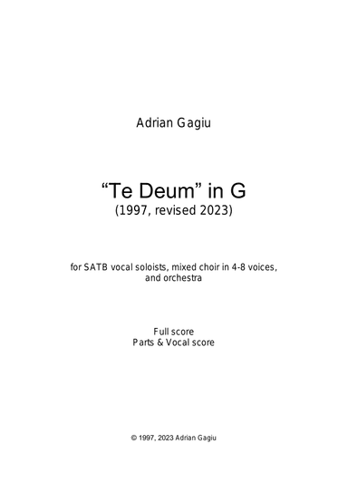 "Te Deum", op. 5 - Score Only