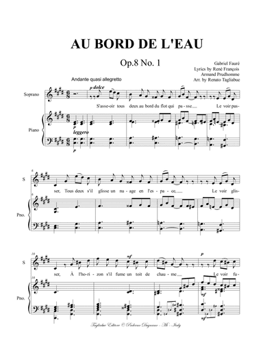 Fauré, AU BORD DEL'EAU. Op. 8 No. 1. For Soprano and Piano