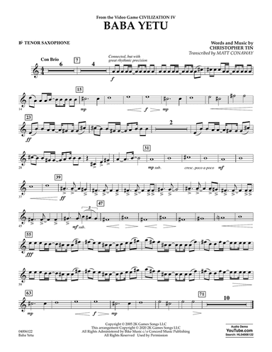 Baba Yetu (from Civilization IV) (trans. Matt Conaway) - Bb Tenor Saxophone