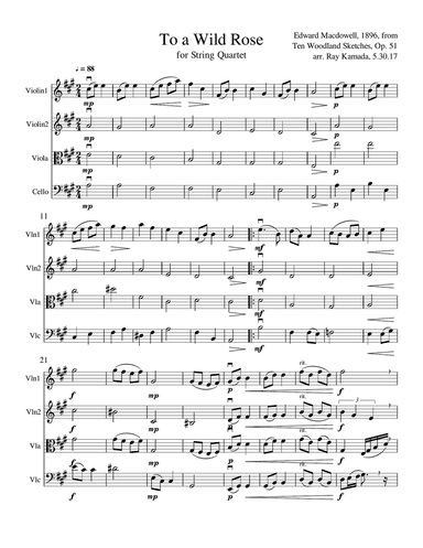 To a Wild Rose, for String Quartet