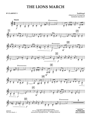 The Lions March (arr. Robert Buckley) - Bb Clarinet 3