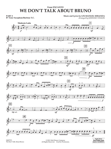 We Don't Talk About Bruno (from Encanto) (arr. Vinson) - Pt.4 - Bb Tenor Sax/Bar. T.C.