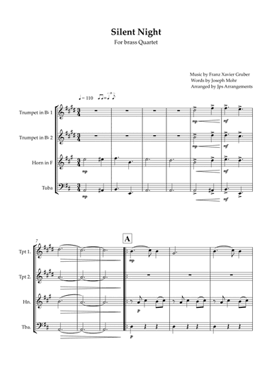 Silent Night For Brass Quartet in D Major