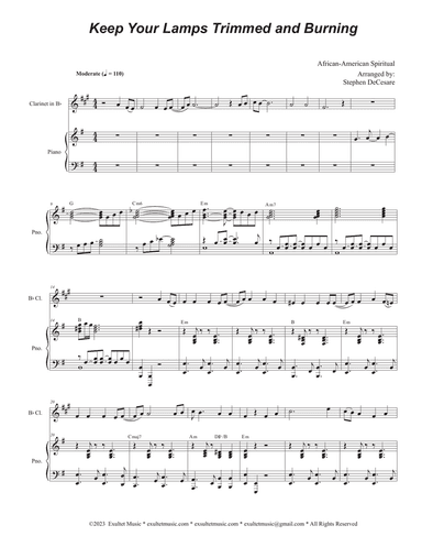 Keep Your Lamps Trimmed And Burning (Bb-Clarinet solo and Piano)