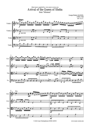 Arrival of the Queen of Sheba - String Quartet