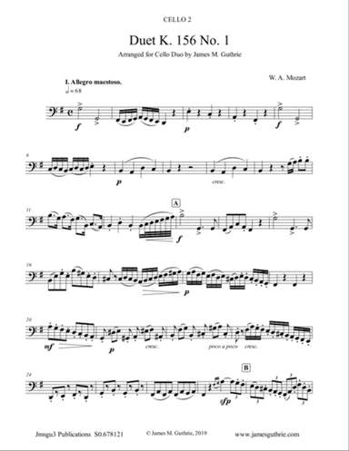 Mozart: 3 Duets K. 156 Complete for Cello Duo