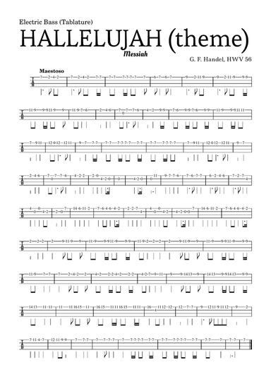 Aleluia (HALLELUJAH), of the Messiah - for Electric Bass (Tablature) and accompaniment